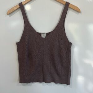 A New Day Ribbed Knit Crop Tank Top Mocha Brown L